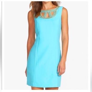 LILLY PULITZER “Lane Shift” Beaded neckline Turquoise Party Going Out Mini Dress